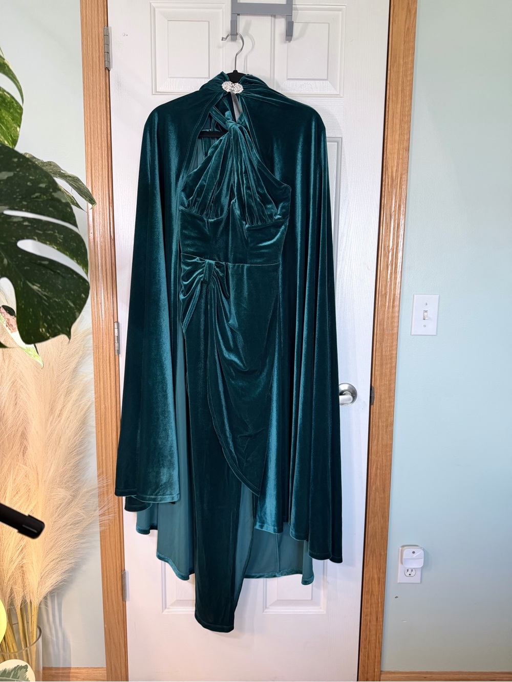 Vixen by Micheline Pitt Emerald Green Velvet Maxi Dress with Cape